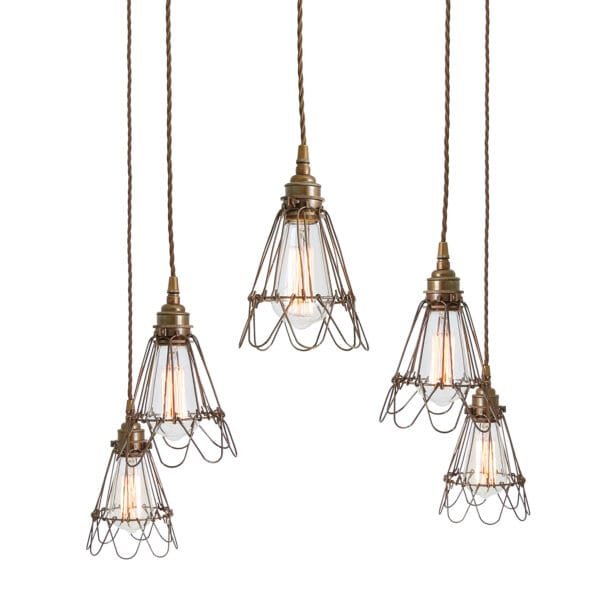 Praia Cage 5 Light Pendant Cluster Industrial Caged Pendants Great Lighting UK Ltd