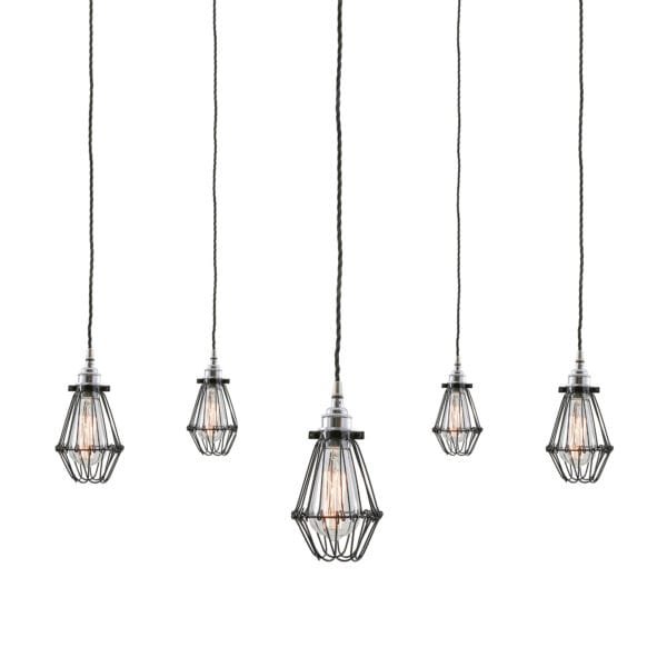 Praia Cage 5 Light Pendant Cluster Industrial Caged Pendants Great Lighting UK Ltd