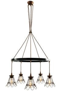 Praia Industrial Cage 5 Light Ring Chandelier Four to Six Arm Pendants Great Lighting UK Ltd