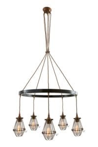Praia Industrial Cage 5 Light Ring Chandelier Four to Six Arm Pendants Great Lighting UK Ltd