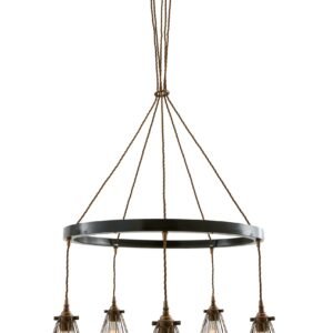 Praia Industrial Cage 5 Light Ring Chandelier Four to Six Arm Pendants Great Lighting UK Ltd