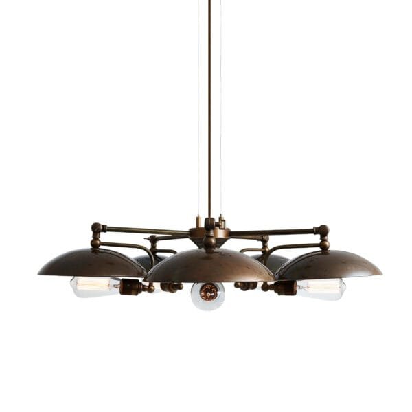 Chulainn 5 Arm Brass Dish Bare Bulb Chandelier Four to Six Arm Pendants Great Lighting UK Ltd