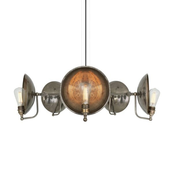Chulainn 5 Arm Brass Dish Bare Bulb Chandelier Four to Six Arm Pendants Great Lighting UK Ltd