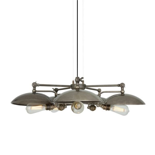 Chulainn 5 Arm Brass Dish Bare Bulb Chandelier Four to Six Arm Pendants Great Lighting UK Ltd