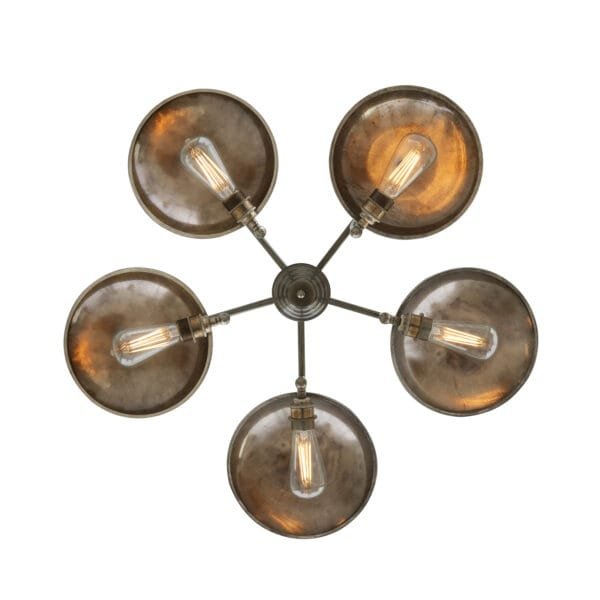 Chulainn 5 Arm Brass Dish Bare Bulb Chandelier Four to Six Arm Pendants Great Lighting UK Ltd