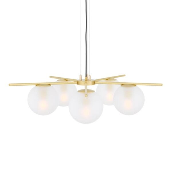 Madison Brass 5 Arm Chandelier with Glass Globes Four to Six Arm Pendants Great Lighting UK Ltd
