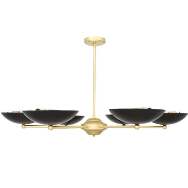 Newbury Chandelier | Modern 6 Arm Brass Light with Black Shades Four to Six Arm Pendants Great Lighting UK Ltd