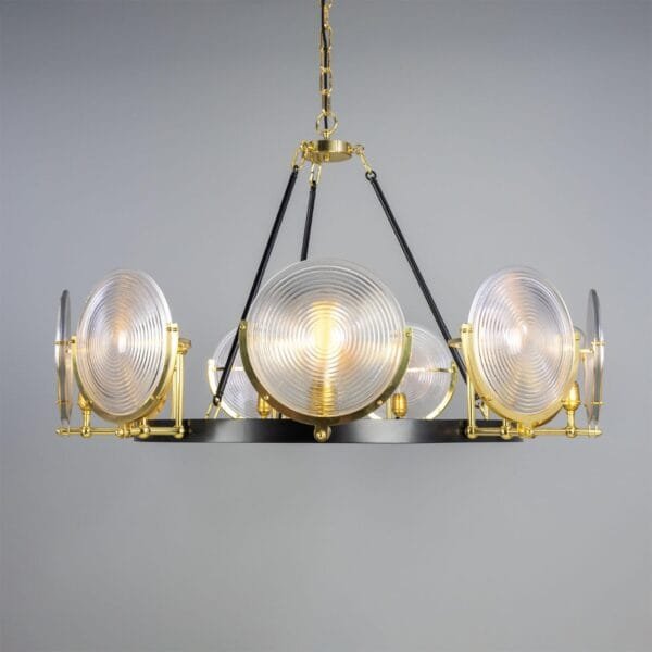 Nine Light Prismatic Disc Chandelier | The Portland Large Multi-Light Chandeliers Great Lighting UK Ltd