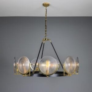 Nine Light Prismatic Disc Chandelier | The Portland Large Multi-Light Chandeliers Great Lighting UK Ltd