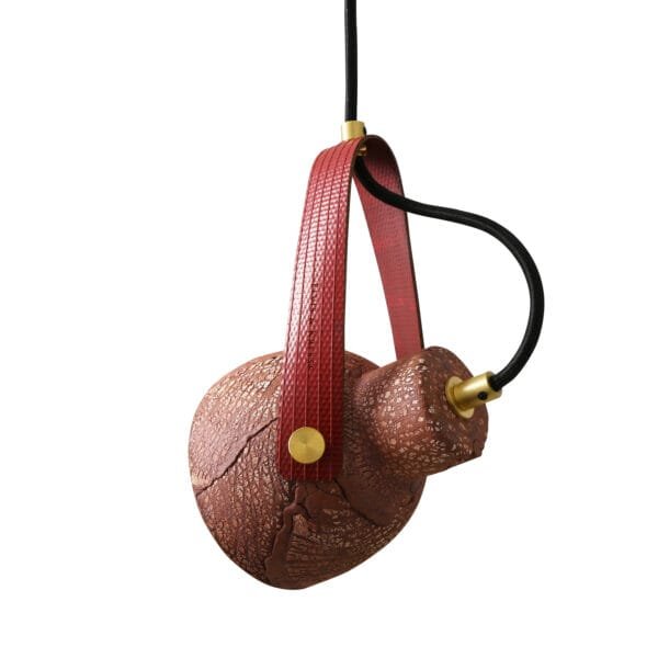 Red Iron Pera Ceramic Pendant with Rescued Fire-Hose Strap Ceramic Pendant Lighting Great Lighting UK Ltd