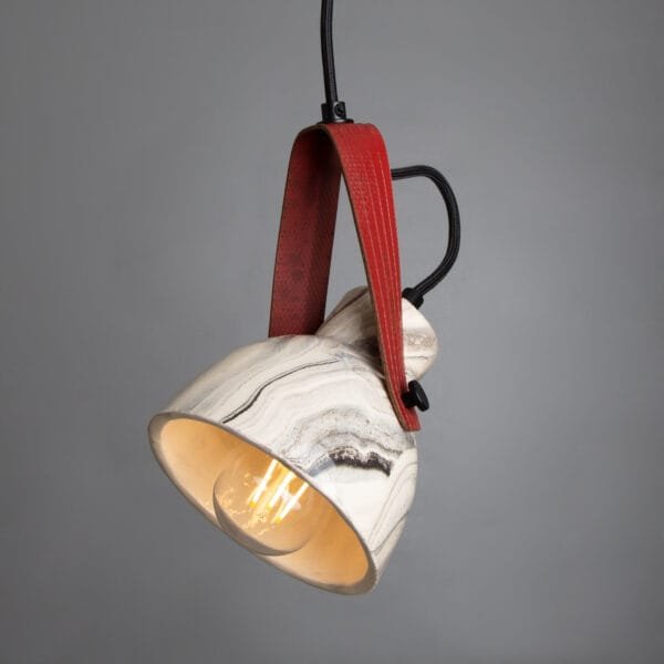 Marbled Pera Ceramic Pendant with Rescued Fire-Hose Strap Ceramic Pendant Lighting Great Lighting UK Ltd