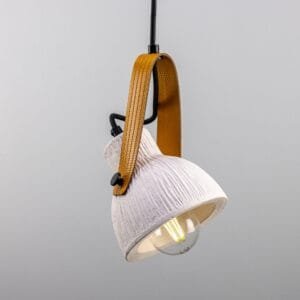 White Ceramic Pendant with Fire-Hose Strap Matt Stripped Shade Ceramic Pendant Lighting Great Lighting UK Ltd