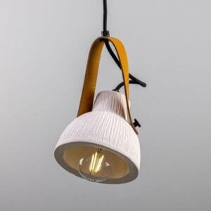 White Ceramic Pendant with Fire-Hose Strap Matt Stripped Shade Ceramic Pendant Lighting Great Lighting UK Ltd