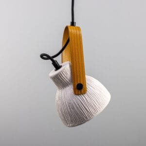 White Ceramic Pendant with Fire-Hose Strap Matt Stripped Shade Ceramic Pendant Lighting Great Lighting UK Ltd