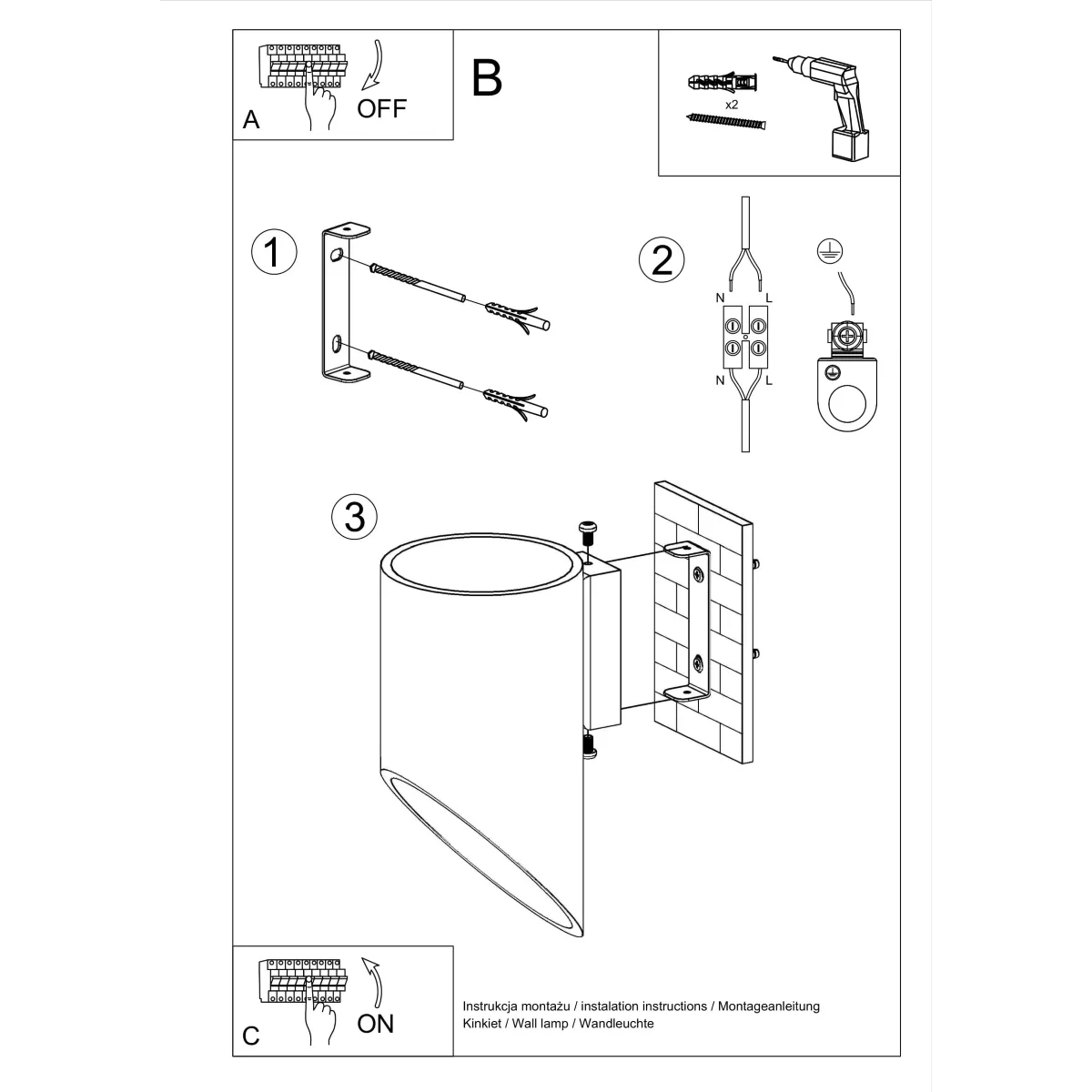 Penne 20cm Wall Light - Black Up & Down Wall Lights Great Lighting UK Ltd