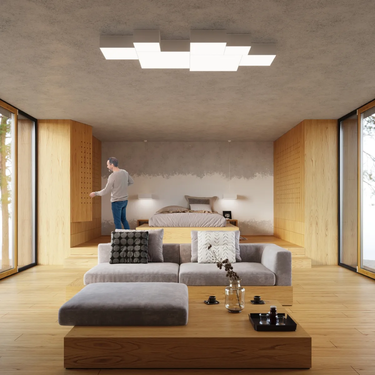 Horus 45cm Square Ceiling Light - White Modern Large Ceiling Lights Great Lighting UK Ltd
