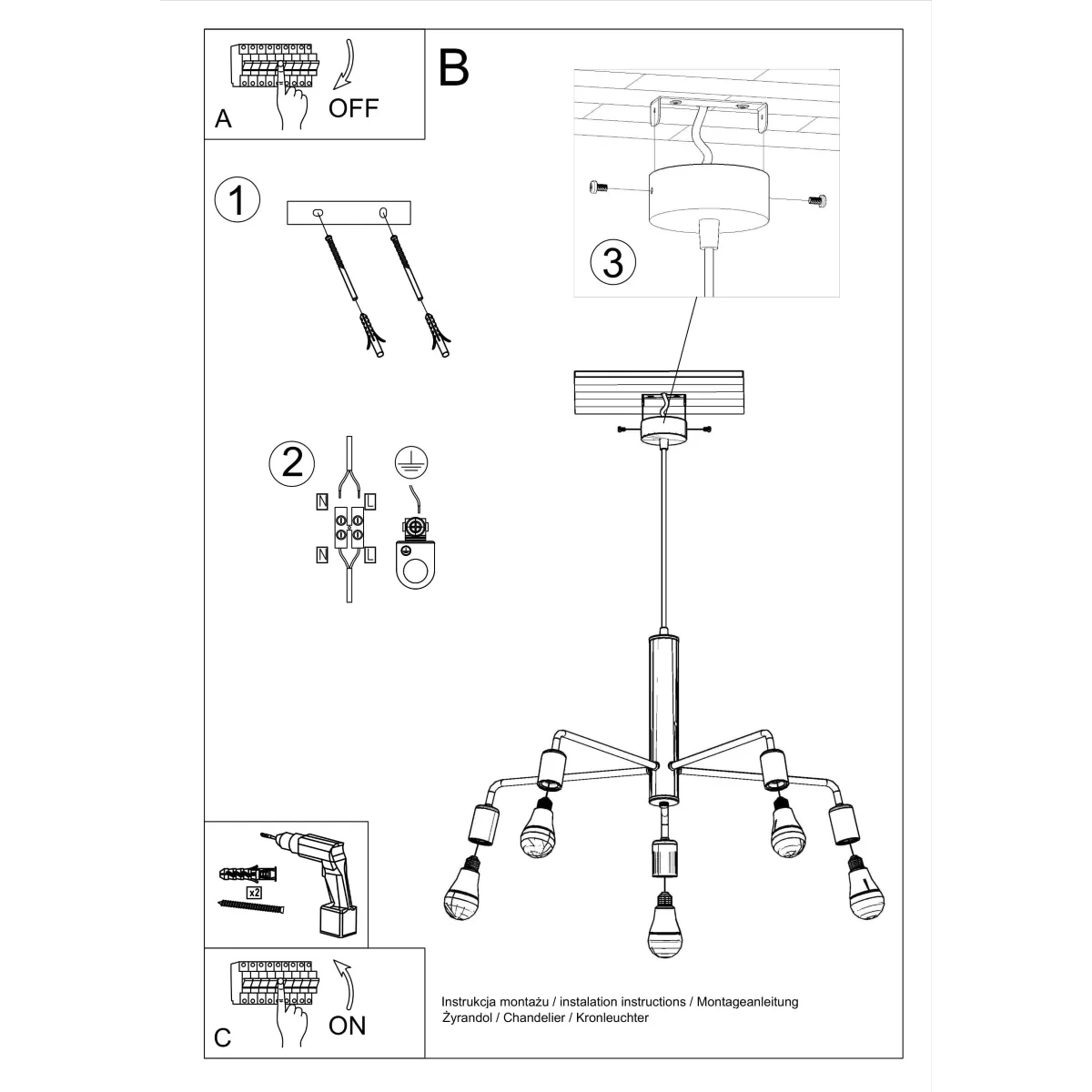 Multi Arm Ceiling Light Duomo Five Light Black Black Chandeliers Great Lighting UK Ltd