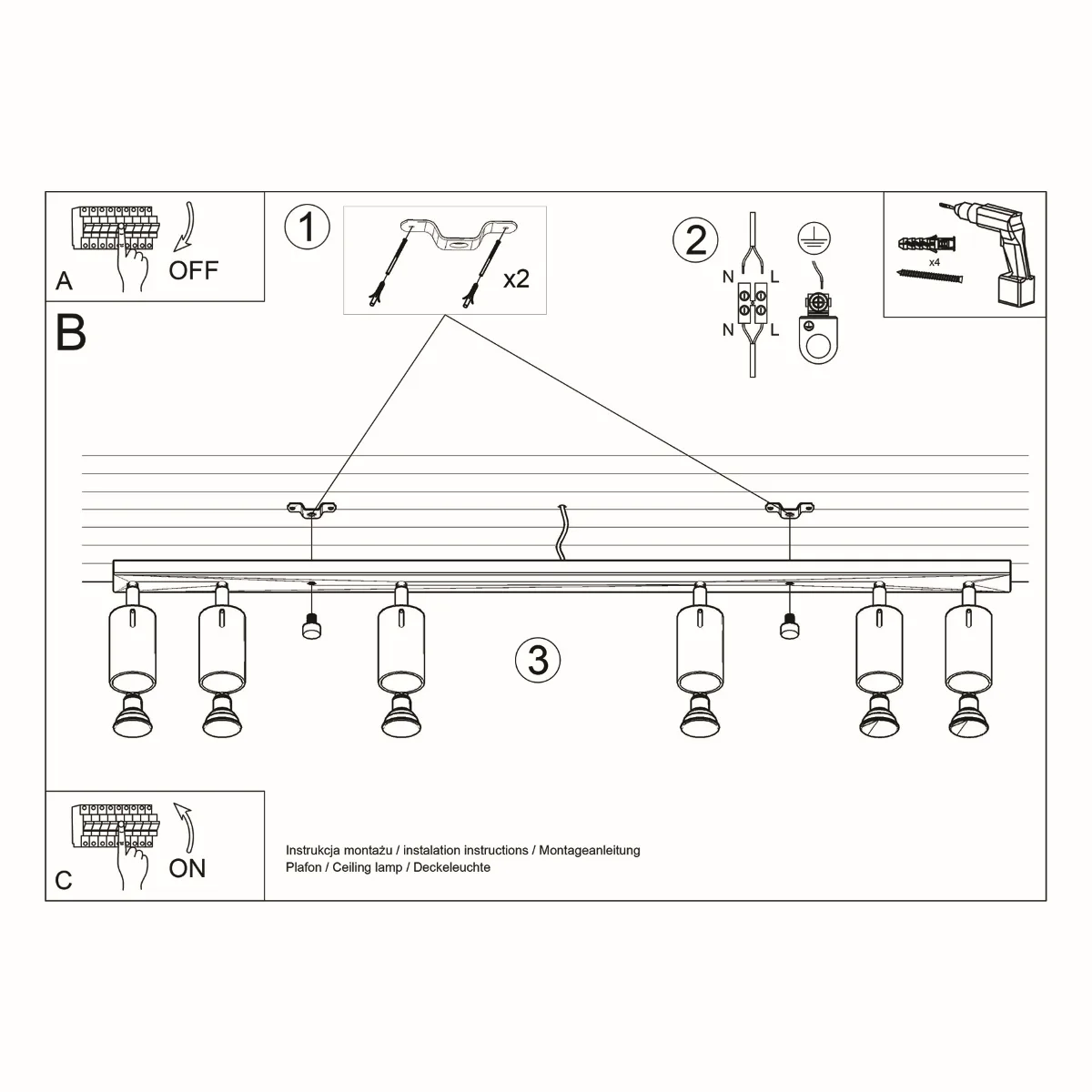 Ring Six Light Black Kitchen Spotlight Bar 6 Light Spotlights Great Lighting UK Ltd