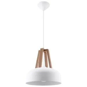 Pendant Lamp Casco White / Natural Wood Dining Table Pendant Lights Great Lighting UK Ltd