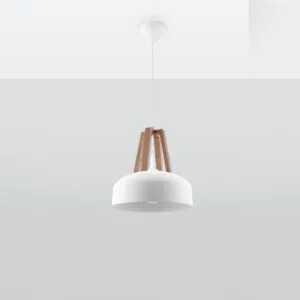 Pendant Lamp Casco White / Natural Wood Dining Table Pendant Lights Great Lighting UK Ltd