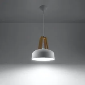 Pendant Lamp Casco White / Natural Wood Dining Table Pendant Lights Great Lighting UK Ltd