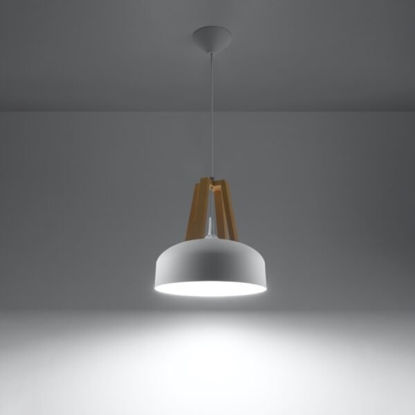 Pendant Lamp Casco White/natural Wood Single Pendants Great Lighting UK Ltd