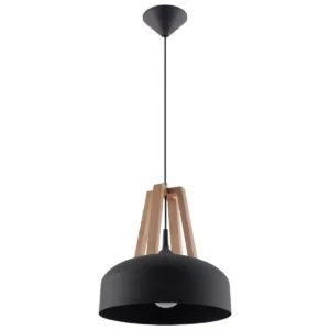 Pendant Lamp Casco Black / Natural Wood Bedroom Pendant Lights Great Lighting UK Ltd
