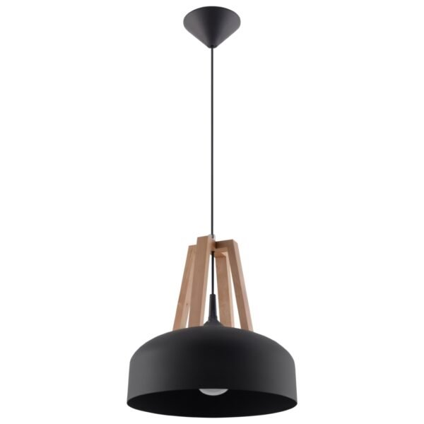 Pendant Lamp Casco Black/natural Wood Modern Pendant Lights Great Lighting UK Ltd