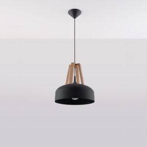 Pendant Lamp Casco Black / Natural Wood Black Pendant Lights Great Lighting UK Ltd