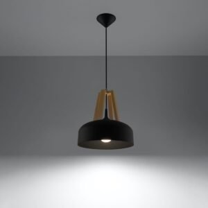 Pendant Lamp Casco Black / Natural Wood Black Pendant Lights Great Lighting UK Ltd