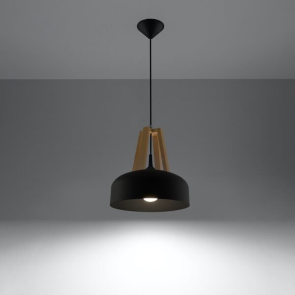 Pendant Lamp Casco Black/natural Wood Modern Pendant Lights Great Lighting UK Ltd