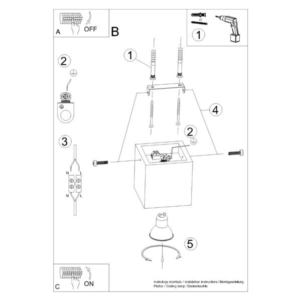 Ceiling Lamp Quad Concrete Modern Ceiling Lights Great Lighting UK Ltd