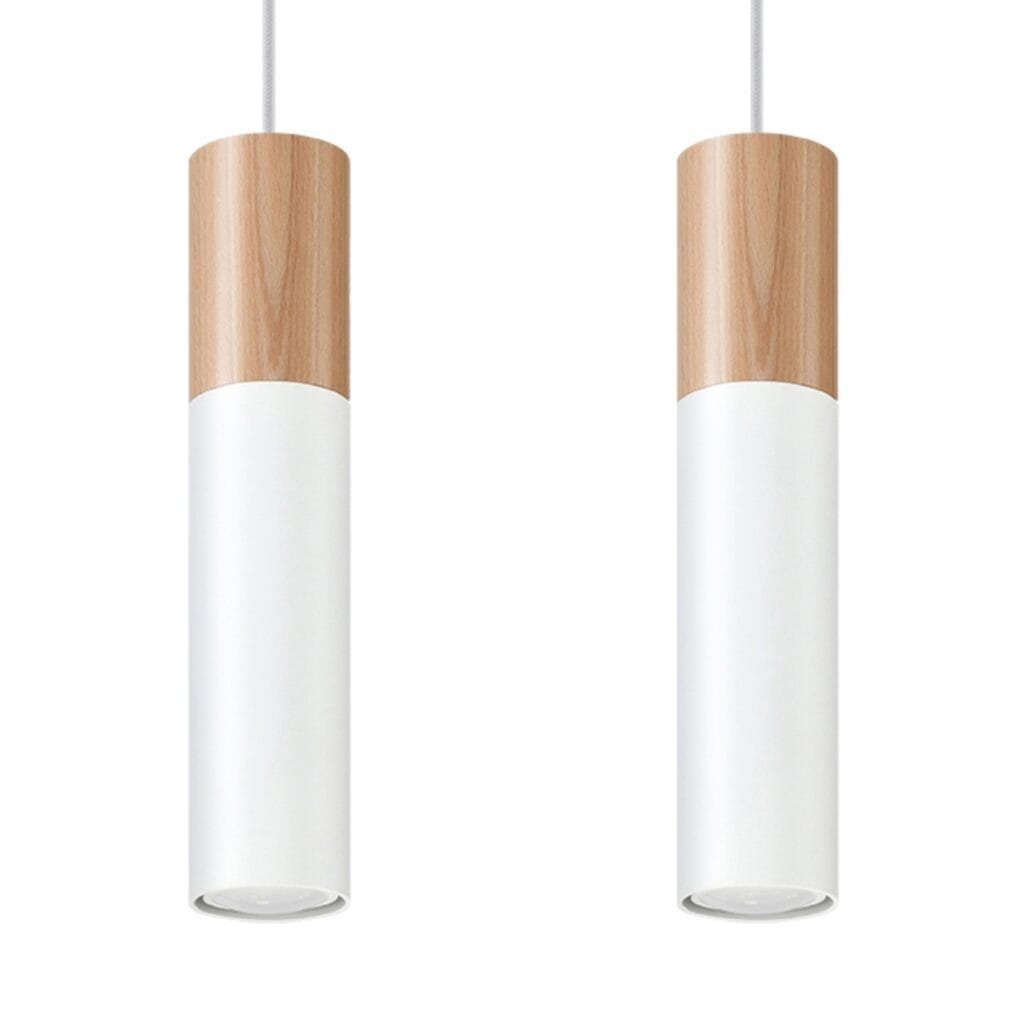 Pendant Lamp Pablo Two Light Natural Wood / White Scandinavian Style Pendant Lights Great Lighting UK Ltd