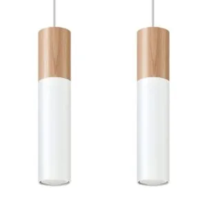 Pendant Lamp Pablo Two Light Natural Wood / White Scandinavian Style Pendant Lights Great Lighting UK Ltd