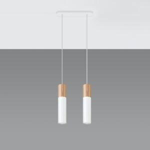Pendant Lamp Pablo 2 Natural Wood / White Multi Pendants Great Lighting UK Ltd