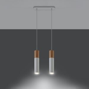 Pendant Lamp Pablo 2 Natural Wood / White Multi Pendants Great Lighting UK Ltd