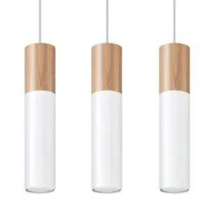 Pendant Lamp Pablo Three Light Natural Wood / White Scandi Style Lighting Great Lighting UK Ltd