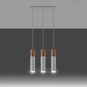 Pendant Lamp Pablo 3 Natural Wood / White Multi Pendants Great Lighting UK Ltd