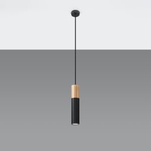 Pendant Lamp Pablo Natural Wood / Black Modern Single Pendants Great Lighting UK Ltd