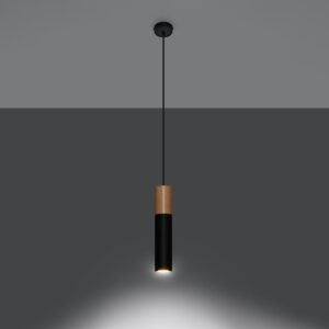 Pendant Lamp Pablo Natural Wood / Black Modern Single Pendants Great Lighting UK Ltd