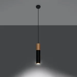 Pendant Lamp Pablo Natural Wood / Black Minimalist Ceiling Lights Great Lighting UK Ltd