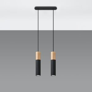 Pendant Lamp Pablo 2 Natural Wood / Black Multi Pendants Great Lighting UK Ltd