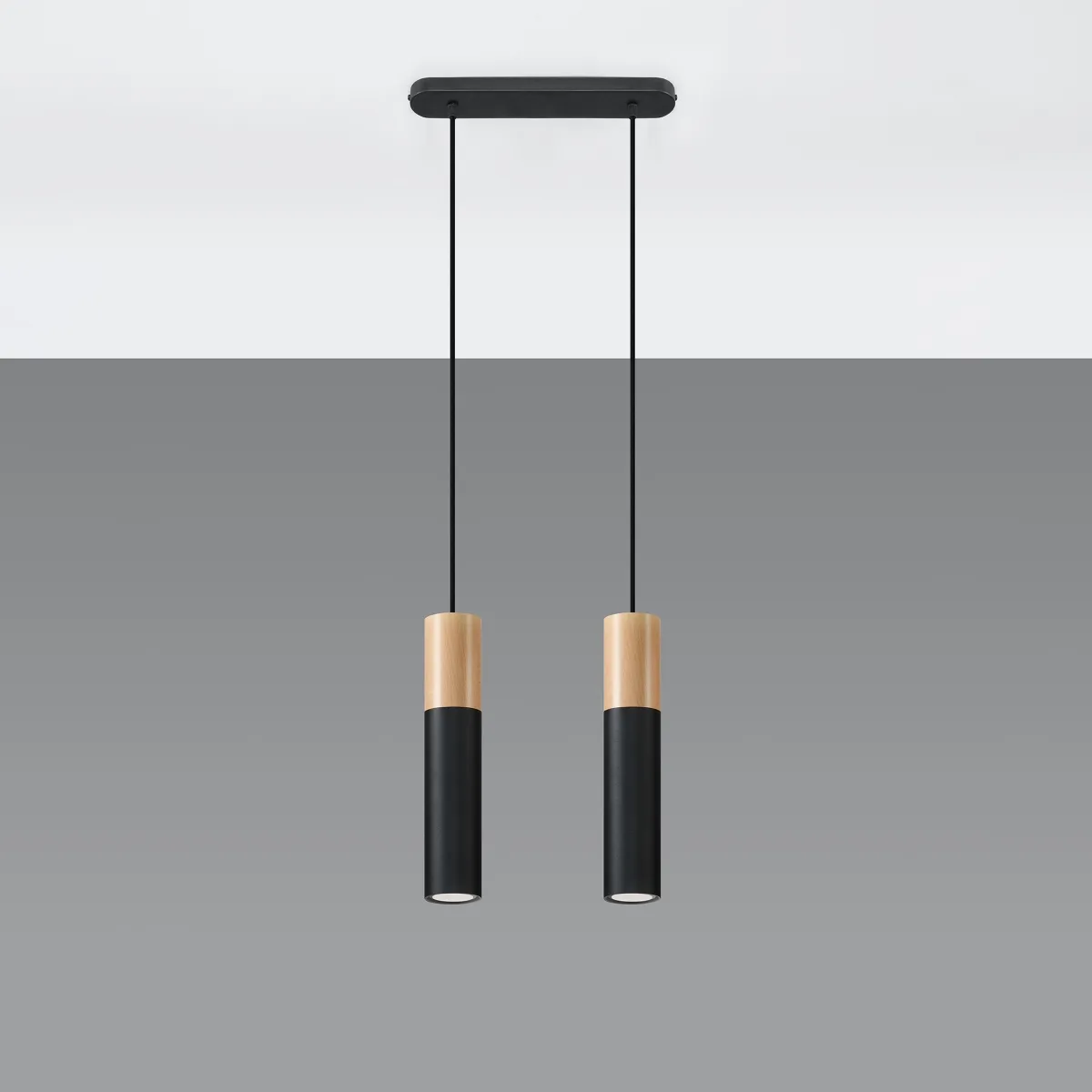 Pendant Lamp Pablo Two Light Natural Wood / Black Scandi Style Lighting Great Lighting UK Ltd