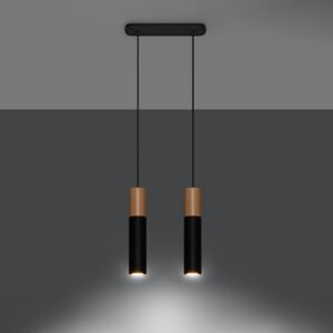 Pendant Lamp Pablo 2 Natural Wood / Black Multi Pendants Great Lighting UK Ltd