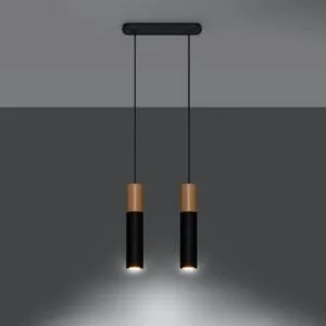 Pendant Lamp Pablo Two Light Natural Wood / Black Scandi Style Lighting Great Lighting UK Ltd