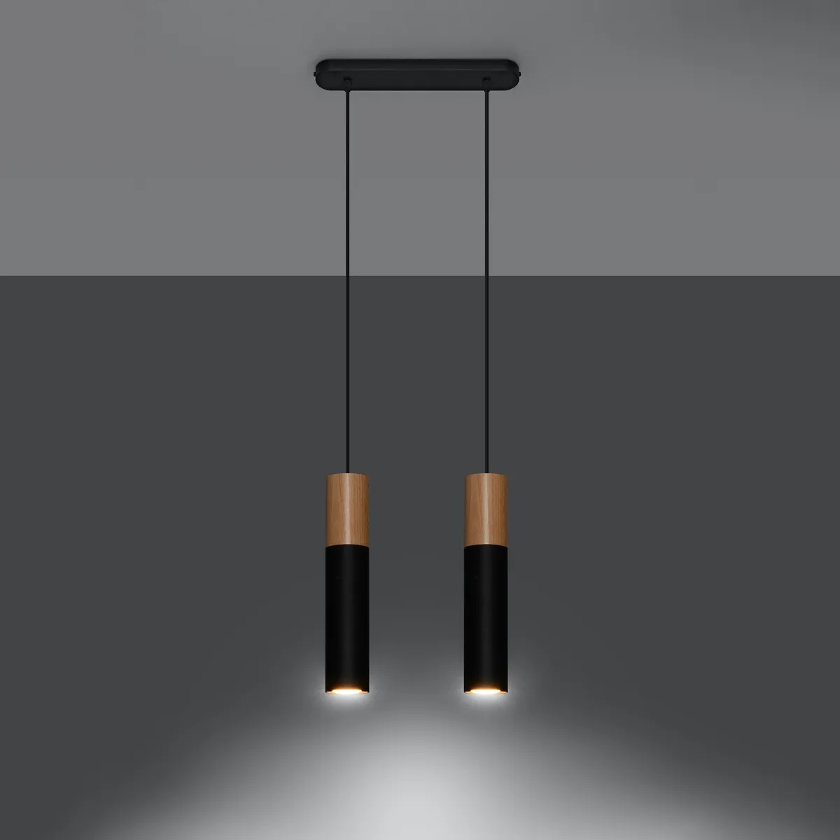 Pendant Lamp Pablo Two Light Natural Wood / Black Scandi Style Lighting Great Lighting UK Ltd