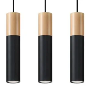 Pendant Lamp Pablo Three Light Natural Wood / Black Black Pendant Lights Great Lighting UK Ltd