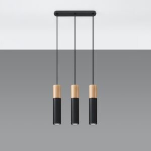 Pendant Lamp Pablo 3 Natural Wood / Black Multi Pendants Great Lighting UK Ltd