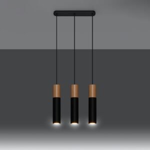 Pendant Lamp Pablo 3 Natural Wood / Black Multi Pendants Great Lighting UK Ltd