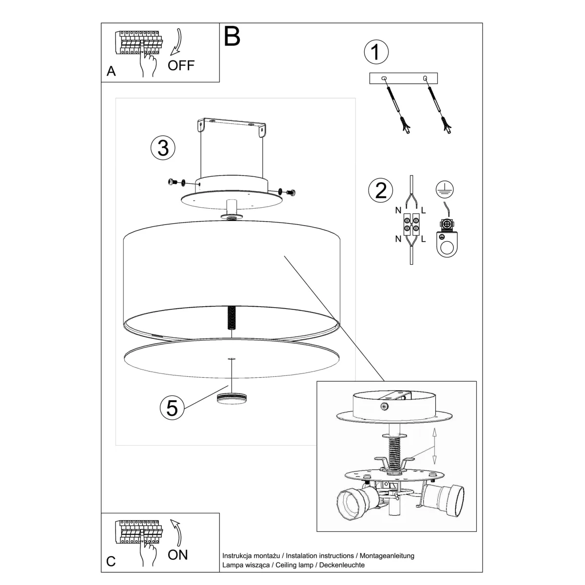 Skala 30cm Ceiling Light - Black Modern Large Ceiling Lights Great Lighting UK Ltd